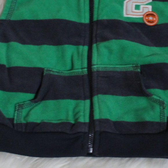 Carter Fleece Green Strip Zip up Vest - 24 M - Picture 5 of 5